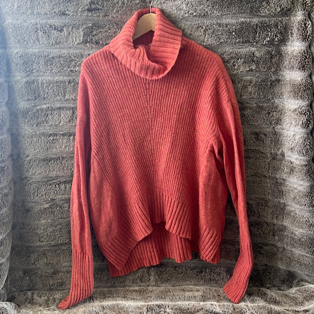 Moth by Anthropologie coral cowl neck wool blend oversized sweater size L.